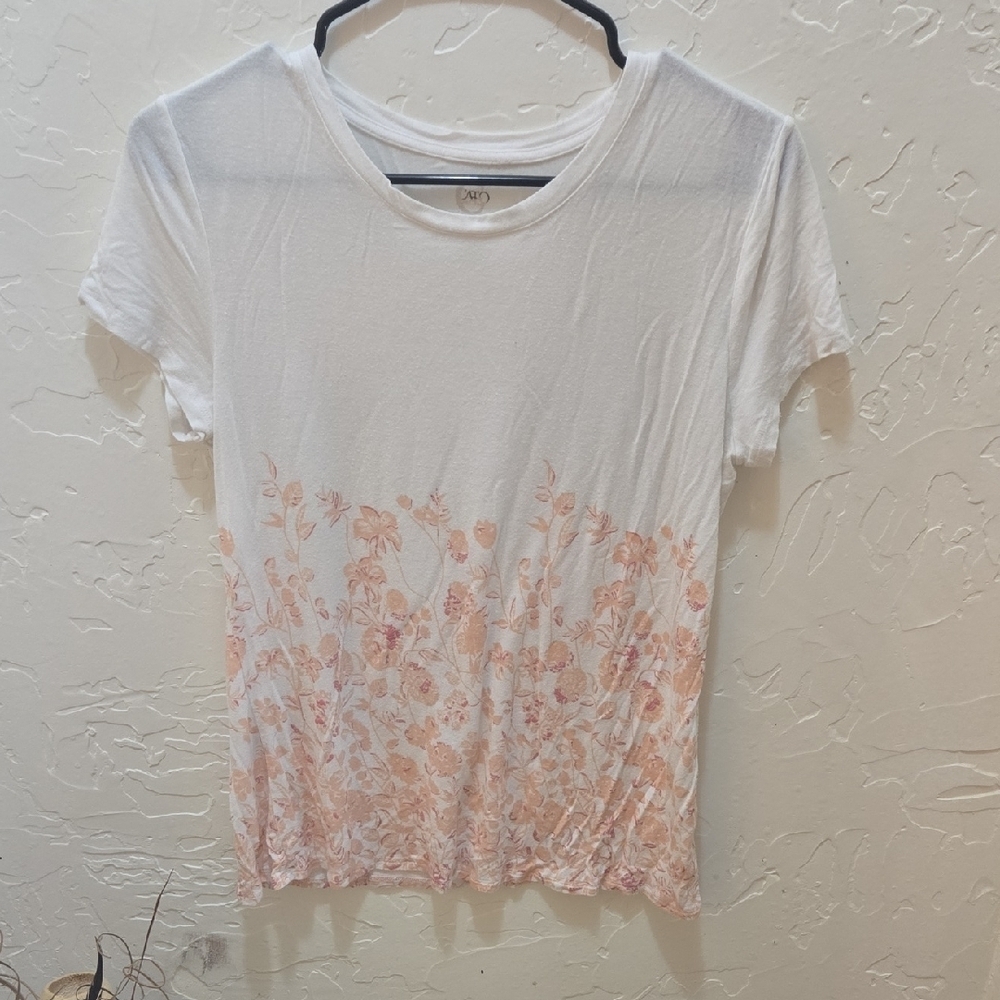 3/$10 Cato White Tee with Pink Floral Design